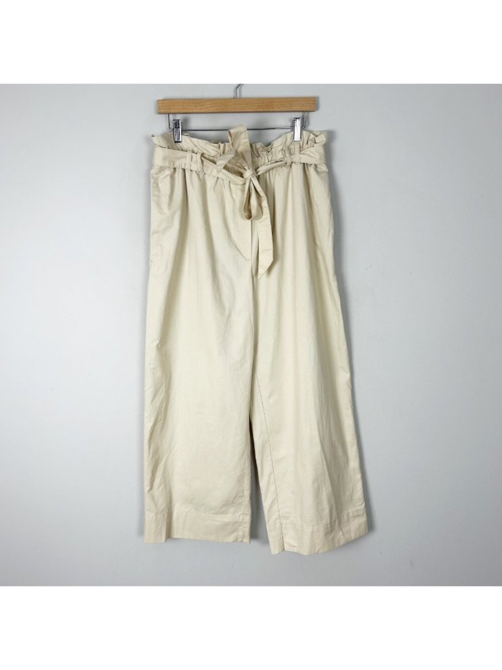 New H&M Light Khaki Paperbag‎ Waist Pants Wide Leg Size 12 Women's